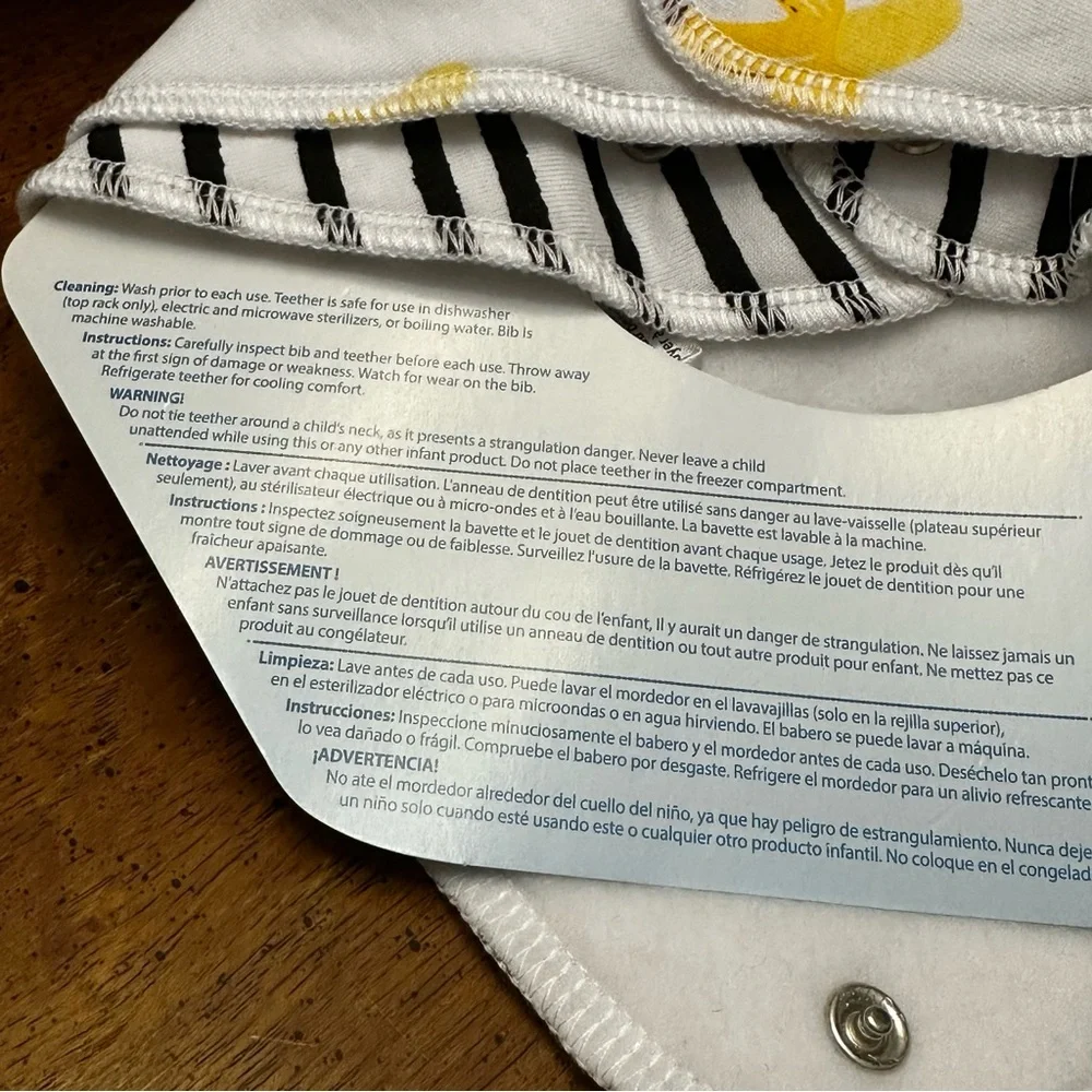 NEW- Dr. Brown's Banana Print Set of Bandana Bibs W/Attachable Silicone Teether